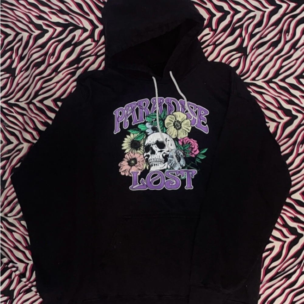 Empyre Black Hoodie with Skull and Floral Design